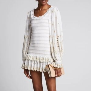 LoveShackFancy White and Gold Mini Dress